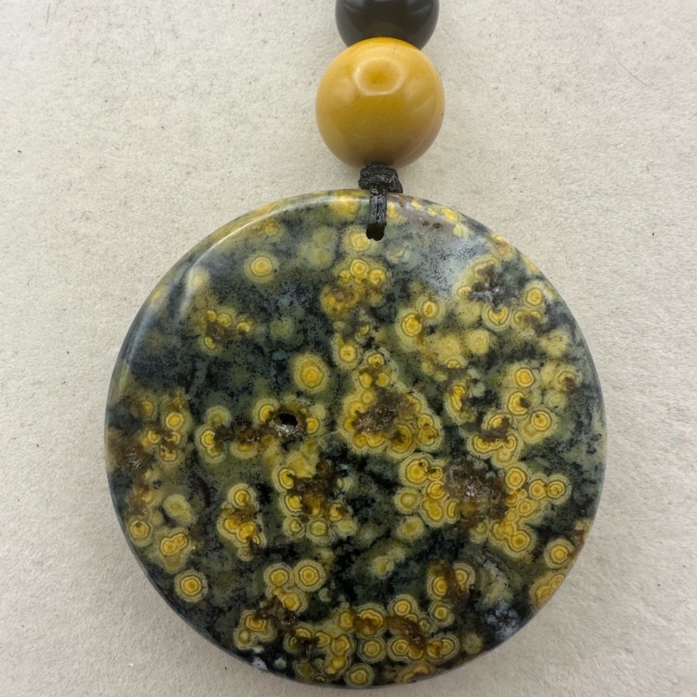 Large Round Ocean Jasper Pendant Necklace with Mookaite Jasper and Onyx on Rope - Picture 10 of 14